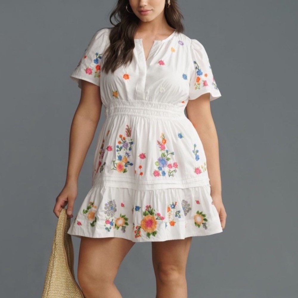 Anthropologie The Somerset embroidered mini White Floral Dress